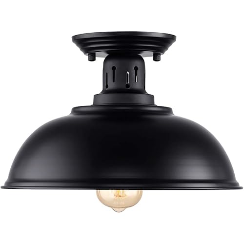 HMVPL Semi Flush Mount Ceiling Light Fixture, Farmhouse Light Fixtures, Black Outdoor Close to Ceiling Light for Porch, Entryway, Hallway, Foyer, and Gazebo