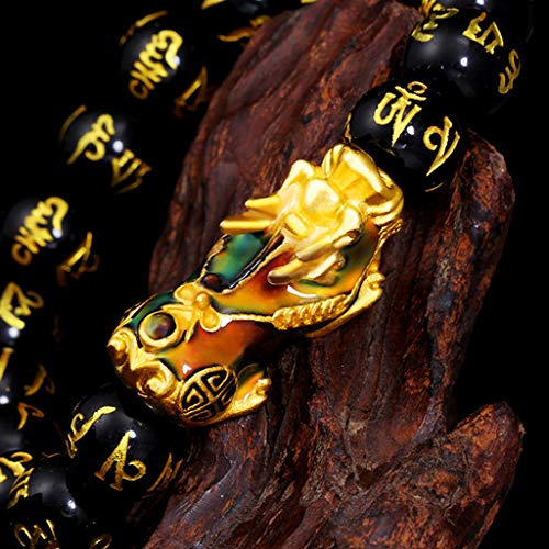 Baoblaze Feng Shui Obsidian Preto Esculpido Talão Pixiu Pulseira - Preto