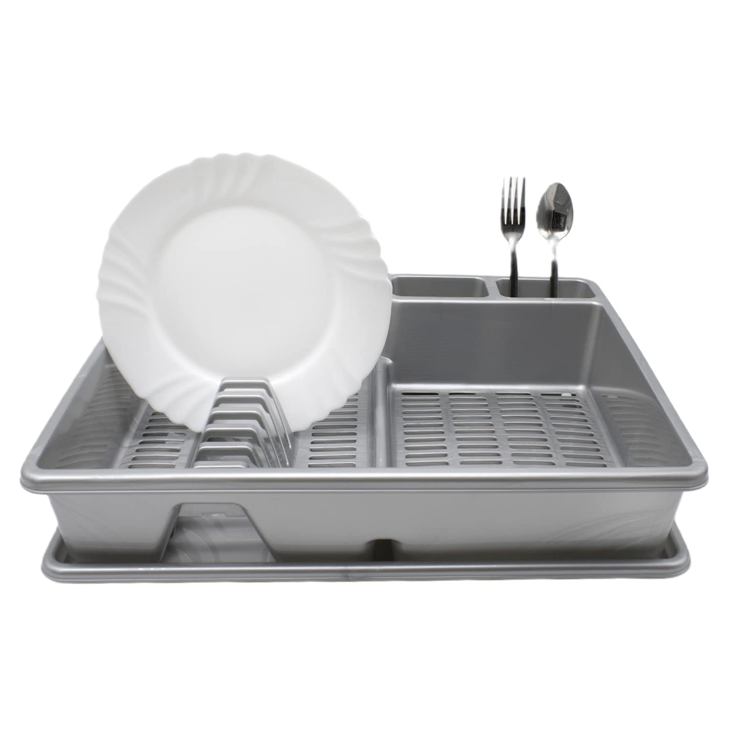 CABLEPELADO Escurreplato de plastico, Escurridor de Platos, Escurridor Fregadero 2 módulos, con Bandeja Anti-Goteo, Plástico, 49 cm de Ancho x 39 cm de Fondo x 10 cm de Altura, Gris