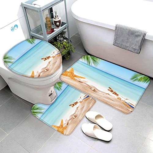 Zifarm Badematte rutschfeste 50x80 Ozean Badvorleger-Set 3D Drucken Tropischer Strand Treibflasche Mikrofaser Flanell… – Bild 6