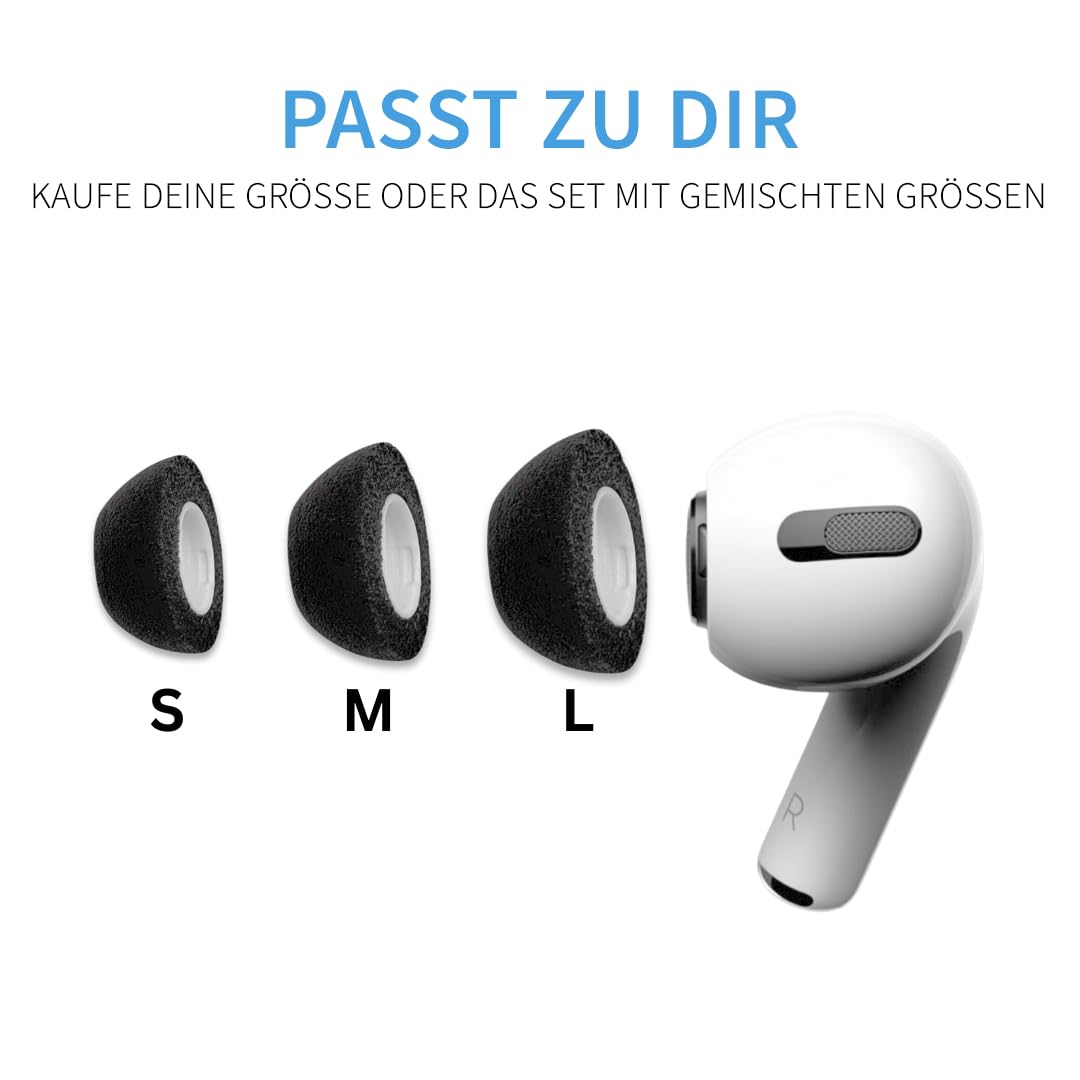 Comply 3.0 Premium piankowe zatyczki do uszu, kompatybilne z Apple AirPods Pro Gen 1 i 2, duży rozmiar, nowa edycja limitowana, Phantom Black, 3 pary, izolacja Superior Noise, Made in The USA