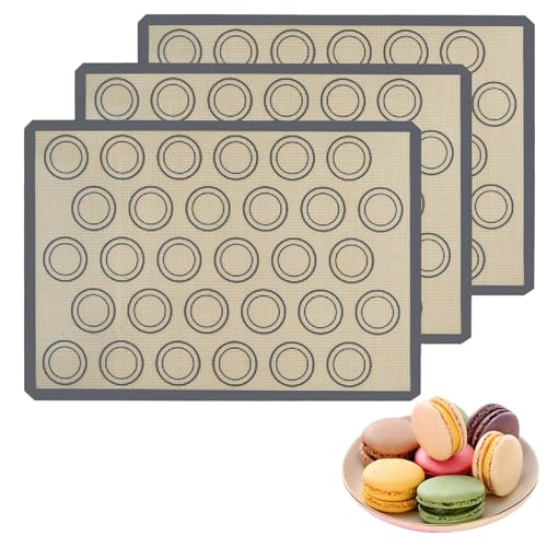 Set de 3pièces Tapis Macarons Silicone,Rectangulaire Tapis de Cuisson pour Macarons,Réutilisable Tapis de Cuisson,Tapi de Cuissons Anti-adhésif Gris,pour...