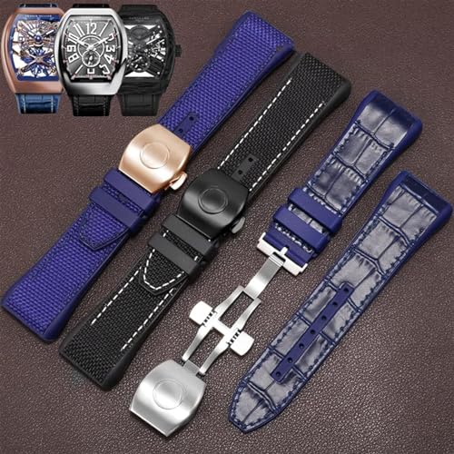 Bracelet Franck Muller V45 en cuir véritable et nylon noir boucle rose gold - 2