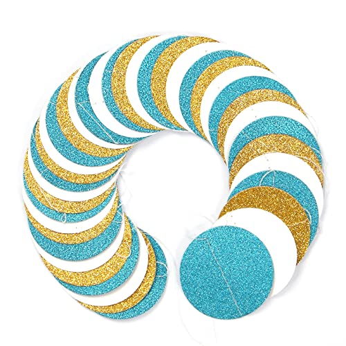 Image of Teal-Turquoise White-Gold Party-Decorations Garland Streamers - 52Ft Woman Girl Birthday Paper Banner,Graduation Wedding Bachelorette Engagement Bridal Baby Shower Backdrop Decor Panduola