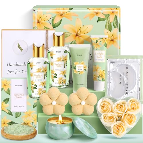 Drazik Birthday Pamper Gifts for Women Unique Pamper Hampers Kit Self Care Package for Her Relaxation Ladies Christmas Spa Gifts Sets Xmas Present Ideas for Women Best Friend Sister Bestie Mum
