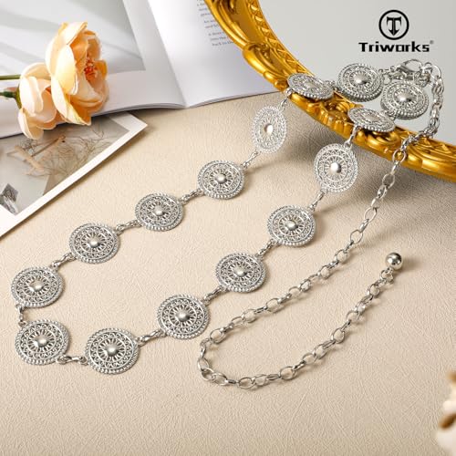 Metal Concho Belt for Women Western Cowgirl Waist Chain Belts for Dresses Jeans Country Concert Outfit Belt2