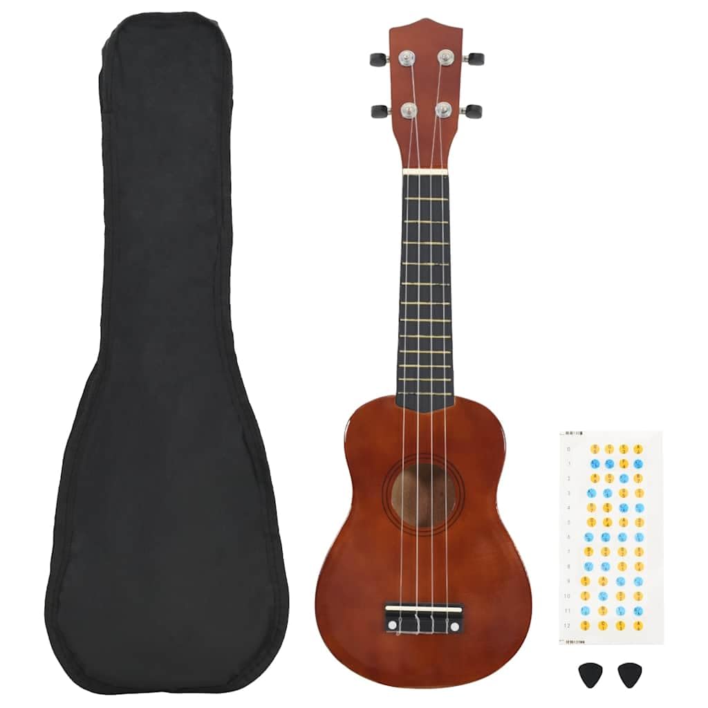 Sopran Ukulele Set für Kinder mit Tasche aus dunklem Lindenholz 21 Zoll, inklusive 2 Plektren, Griffbrett und Steg, ideal für Anfänger, Konzert und Orchester