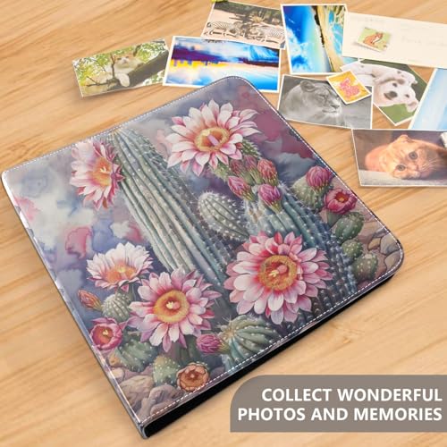 Álbum de Fotos Grande JIPONI para Acuarela con Diseño de Cactus y Flor, Álbum DIY con Cubierta de Cuero para Fotos de 4x6, 5x7 y 6x8 pulgadas, Libro de Recuerdos Autoadhesivo para Bodas, Bebés y Familia miniatura 6