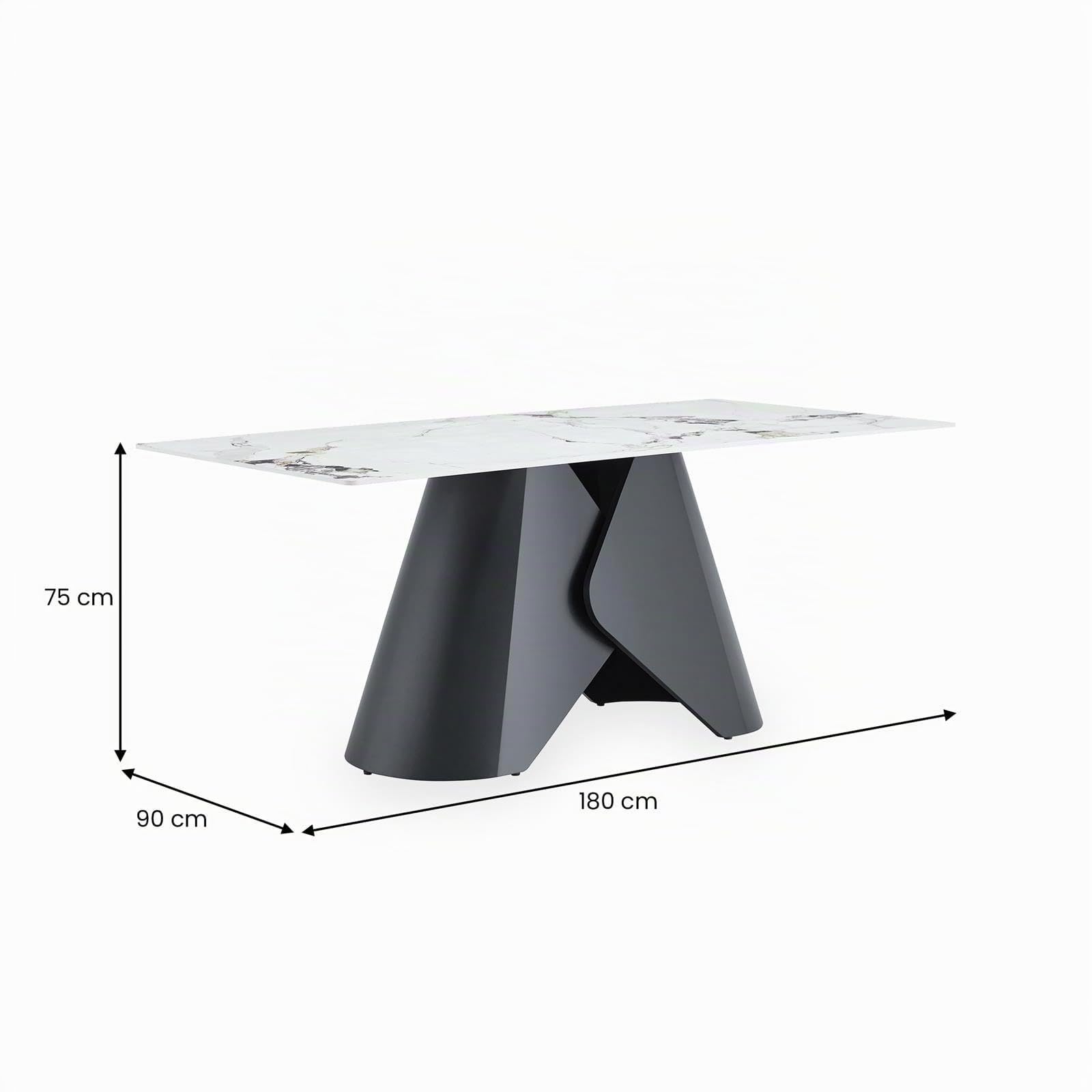 IDIMEX Table à manger Lazio, 180 x 90 cm, noir/blanc, design en céramique, aspect marbre, robuste et facile d'entretien, peut accueillir 6 à 8 personnes