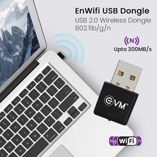 Image of EVM EnWifi 300 Mbps USB Wi-Fi Adapter | Wireless USB Network Dongle for PC & Laptop | 802.11 b /g /n | WPA /WPA2 Security | Plug & Play USB 2.0