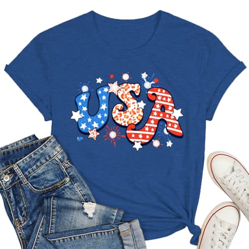 USA Shirts for Women 4th of July Shirt Women Cute Patriotic Print Tshirt America Tee Tops