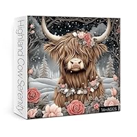 Art Highland Cow Snow Jigsaw Puzzle 1000 Piece for Adult, Animal Flower Plant Winter Jigsaw Puzzles, Difficult Aesthetic Pretty Challenging Puzzle