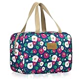 Aucuu Neceser Mujeres, Neceser de Viaje, Bolsa de Cosméticos Impermeable, Bolsa de Maquillaje Portátiles, Bolsa Aseo señora, para Uso Diario Viaje-Flores Rojas y Blancas