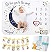 Manta Meses Bebé | con Banner del Primer Año | Modelo Unisex | Regalo De Fiesta De Nacimiento | Temática Luna y Estrellas | Suave y Gruesa | Manta para Fotos Mensuales | Manta Mensual De Hito