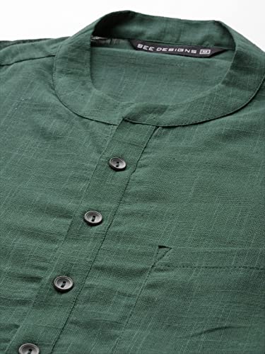 Image of See Designs Men Full Sleeve Cotton Solid Straight Slub Effect Kurta