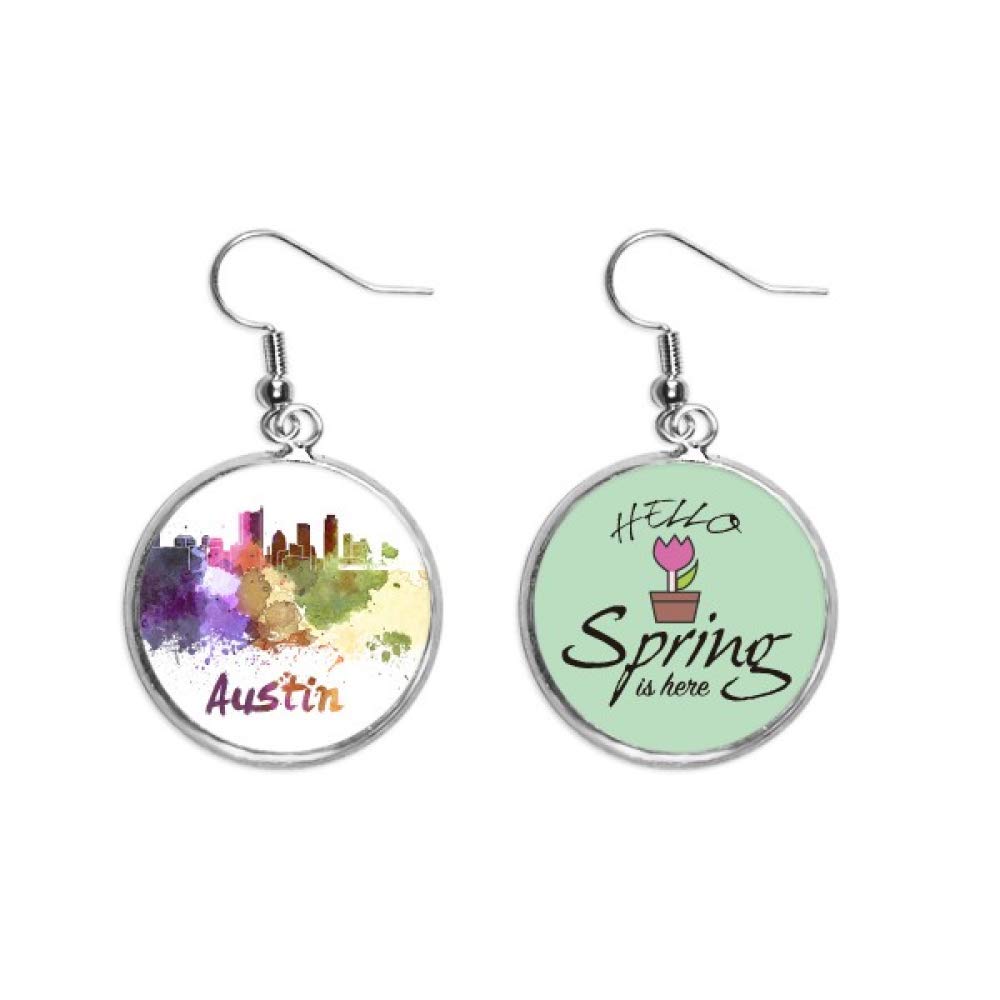 Pendientes de primavera con diseño Austin America ciudad acuarela única 5