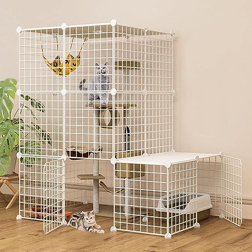 Cage chat en plein air pour balcon et jardin - Parc modulable blanc amovible