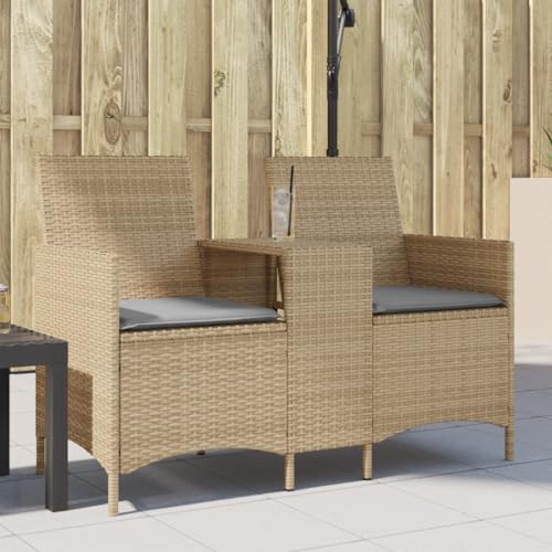 INLIFE Gartensofa 2-Sitzer mit Tisch und Kissen Beige Poly Rattan,Möbel,Gartenmöbel,Gartensitzmöbel,Gartensofas,Beige,13.8 KG,4003887