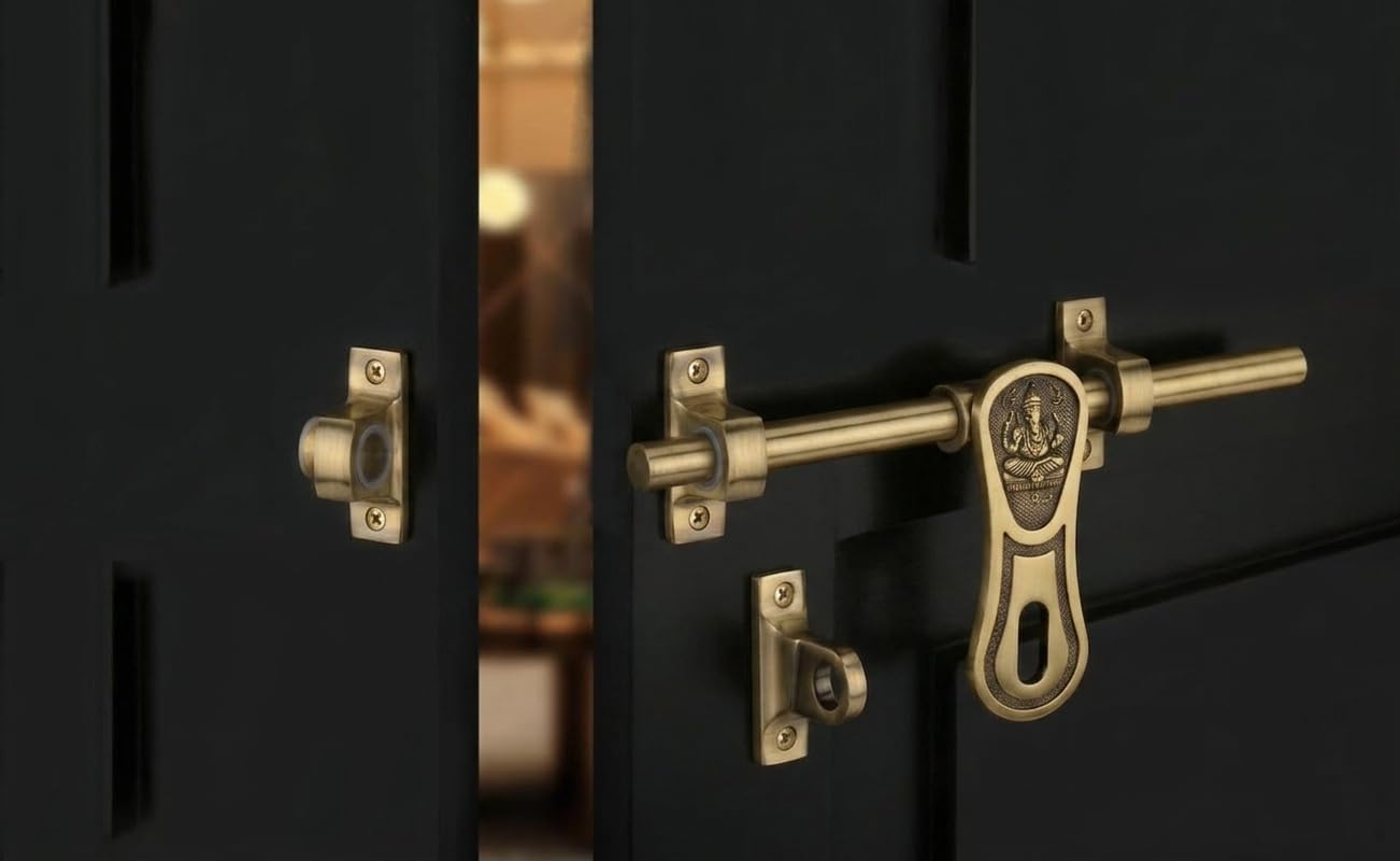12-Inch Aluminium Aldrop with Ganesh Design | Antique Glossy Finish Fancy Door Accessory for Double Door Pack of 1 Pcs-image-43