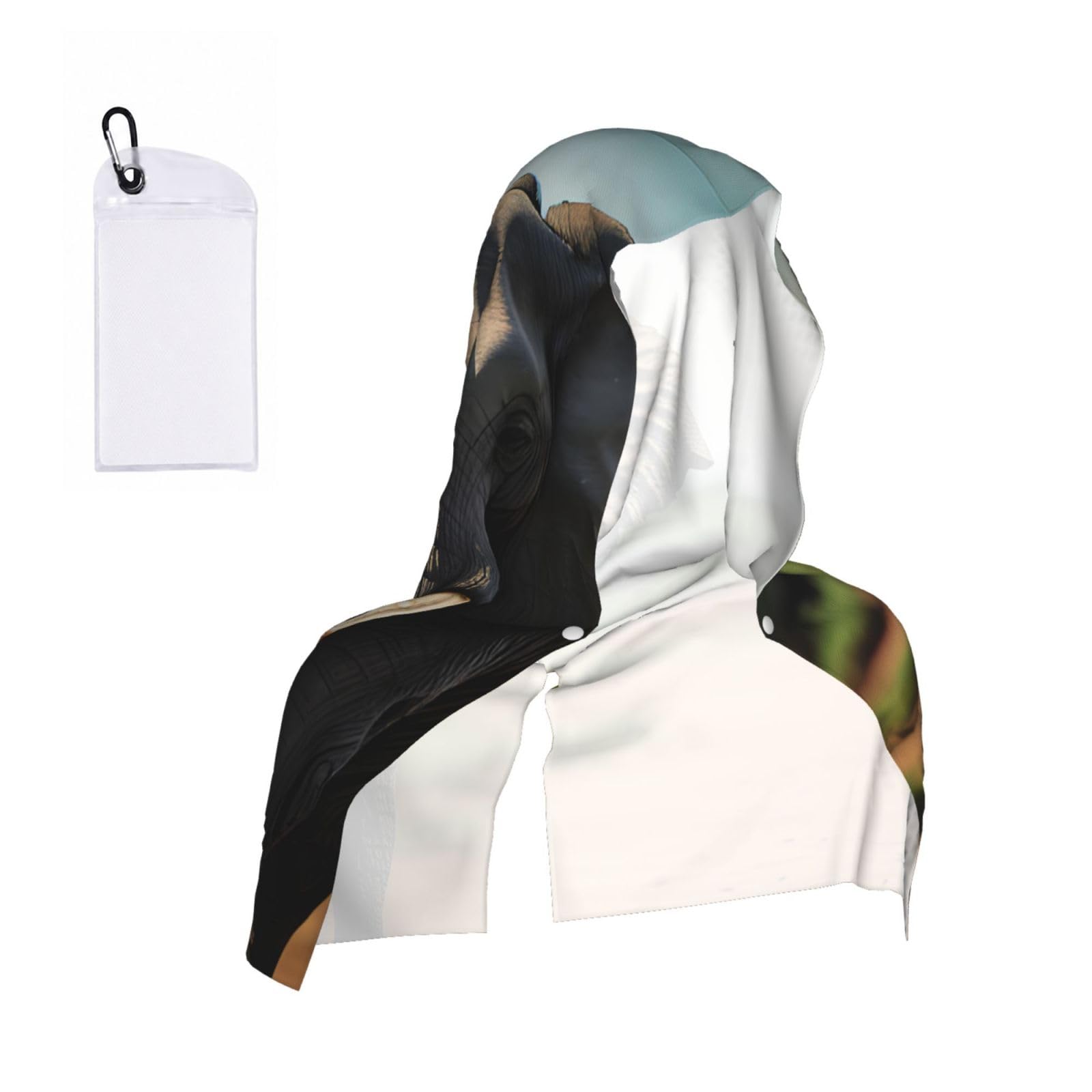 DUWAA African Elephant Print Reusable Hoodie Cooling Neck Wrap, Hot Weather Outdoor Sports Workout Head Towel For Stay Chill