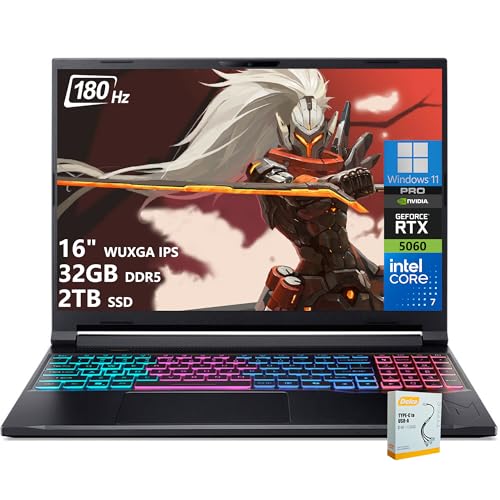 acer Nitro V 16S Gaming Laptop | 16 pulgadas WUXGA IPS 180Hz (100% sRGB) | Intel 10-Core 7 240H | 32GB DDR5 2TB SSD | GeForce RTX 5060 DLSS4 (hasta 572 tapas AI) | Teclado retroiluminado Win11 Pro con
