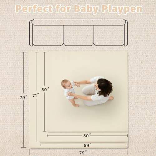 Image of Waterproof Baby Play Mat for Floor Memory Foam 59 * 79 Cushion Playpen Playmat Tummy Time Crawling Mat Nursery Rug Thick Pad Create Soft & Safe Area for Infants,Toddler,Kids,Beige