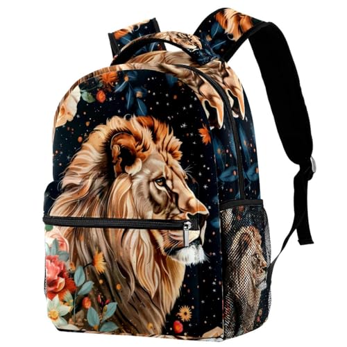 Sac à dos avec porte-bouteille intégré et bretelles confortables motif lion sauvage
