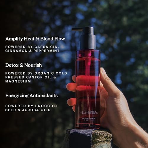 HigherDOSE Endorphin Body Oil - Organic Castor Oil with Magnesium & Warming Essential Blend - Targeted Sauna & Workout Enhancer - Detox Support Body Skin Care Products (5 Fl Oz)