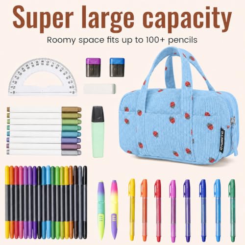 Image of Large Pencil Case Pouch, Extra Big Pencil Bags with Zipper, Cute Corduroy Pencil Pouch with 5 Compartments, Pen Bag Wide Opening, Pencil Pouch Organizer, Pencil Box for Teen Girls Adults