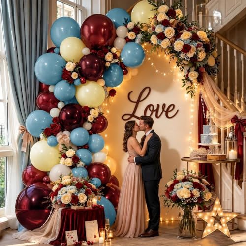 Image of Red Blue Yellow Balloon Arch Double Stuffed Cherry Berry Balloon Garland