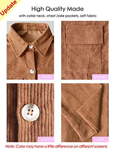 Wklzaqi Women's Long Corduroy Shirt Jacket Casual Loose Fit Chunky Corduroy Jackets Big And Tall Coffee #TOP3