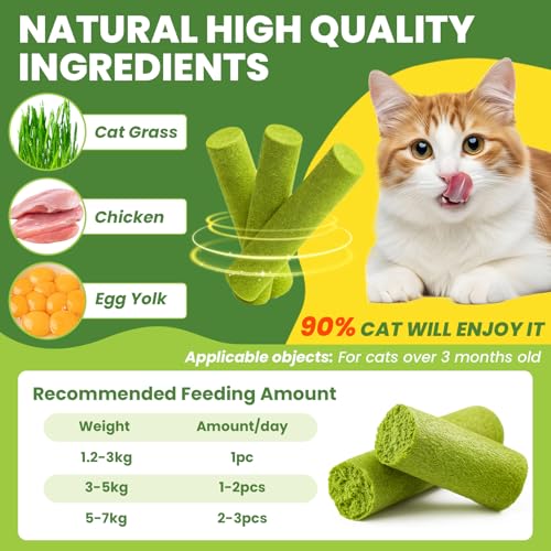 Cat Grass Sticks, 60 g Cat Grass Teething Stick and 50 g Cats Treats, Natural Dental Chews for Teeth Cleaning & Hairball Relief Teething Sticks for Indoor Cats Grain-Free - Image 3