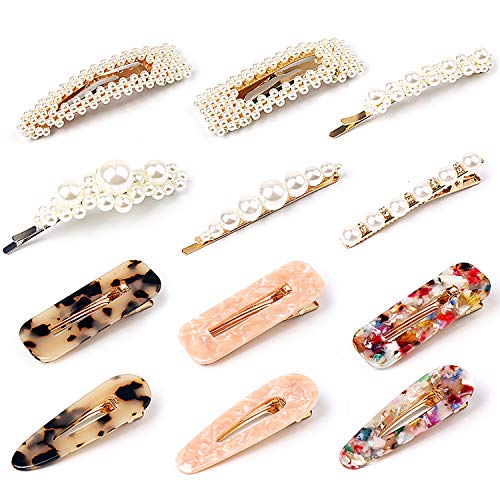 12Pcs pearl Acrylic Hair Clips for Women Girls Styling, 2020 Fashion Metal Hair Clips Pearl Hair Barrettes, Acrylic Resin Alligator Hair Clips Hair Pins for Women Hair Clip Wedding Headwear Gifts