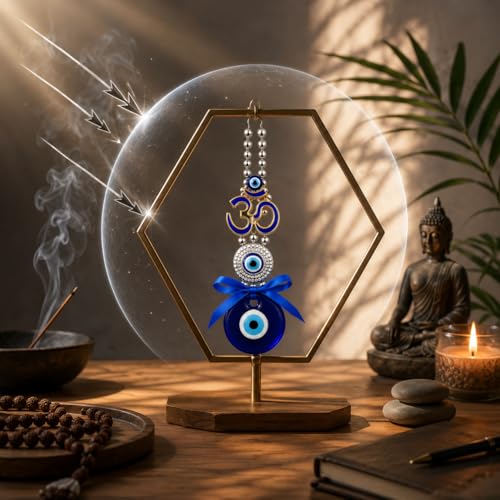 Image of Evil Eye Om Hanging for Home Decor & Protection, Turkish Nazar Battu Door Hanging with Blue Evil Eye Charm, Feng Shui Vastu Hanging for Main Door, Office, Car & Wall Decoration (Pack of 1)
