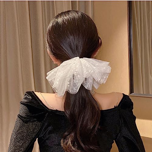Linayoha 1Pcs Oversize White Polka Dot Organza Tulle Scrunchie For Girl Women Double Layer Dot Ruffle Tulle Mesh Fluffy Scrunchie Big Bulk Elastic Ponytail Holder Hair Tie Accessory Fashion Gift thumb #1