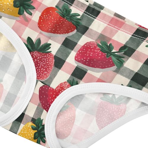 Wusikd Gingham Strawberries Girls' Underwear Cotton Girls Briefs Soft Toddler Underwear 2T4
