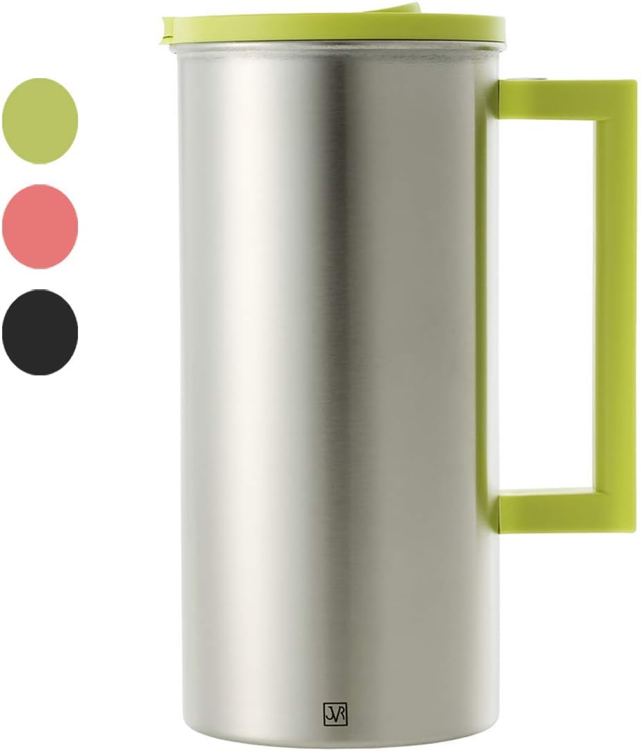 JVR Stainless Steel Water Pitcher with Lid | 1.6-L / 57-oz Carafe for Water, Coffee, Juice, Ice Tea, Lemonade, Sangria & Milk | BPA-Free, Premium Stainless Steel Pitcher with Handle | Lime