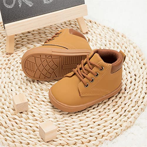 Dazarve Toddler Boys Girls Brown Hiking Boots Baby Pu Leather Non-Slip Ankle Work Combat Boot Lace-Up Fall Winter Snow Booties High Top Keep Warm Shoes #TOP3