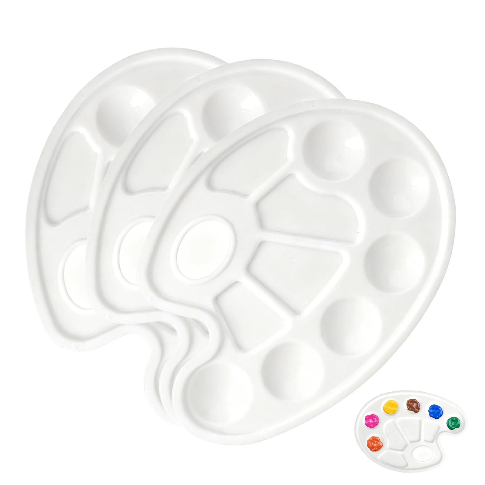 3Pcs Paint Tray Palette,Plastic Artist Painting Palettes,with Thumb Hole and 10 Wells,Acrylic Paint-Mixing Palette for Watercolor Acrylic Oil DIY Craft Professional Art Painting