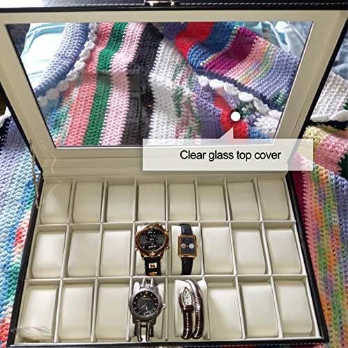 Artilife 24 Slots Watch Display Case Glass Top For Men,Pu Leather Display Storage Collection Organizer Jewelry Case With Removable Pillows #TOP3