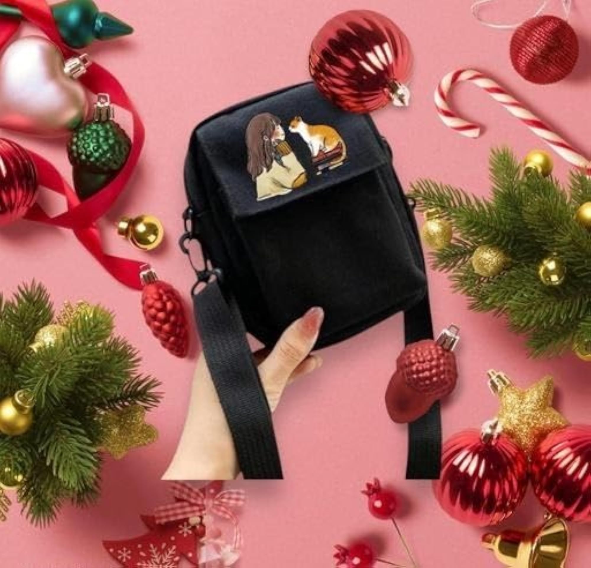 Mini Travel Crossbody Bag, Canvas Messenger with Zippered Compartments