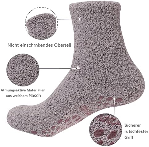 Aaronano 5 Pairs Fluffy Slipper Socks for Women and Girls, Fuzzy Thermal Bed Socks with Grips Winter Warm Non Slip Socks for Casual Home Floor Sleeping