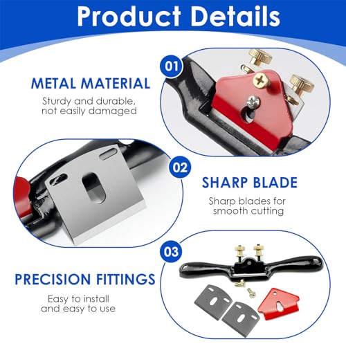 Wood Plane 10-Precision Wood Planer for Doors and Carpentry Adjustable Wood Cutting Hand Planer Tools and Equipment with Replacement Blades Accessories for Wood Craft Processing DIY Model Making - Image 4