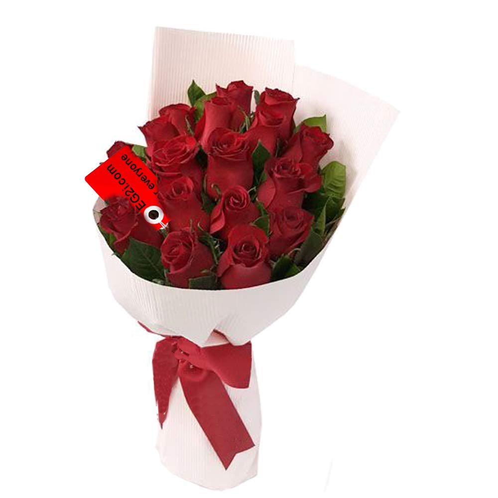 EG2i Rose Kisses Bouquet (20 Red Rose Bunch Pink Paper Packed With Red Ribbon) Birthday Gifts, Mother's Day Gifts, Valentine's Gifts, Anniversary (Same Day Delivery)-image-44