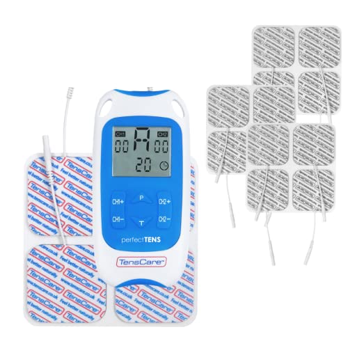 TensCare Perfect Tens+ 12 electrodos – Electroestimulador para Alivio del dolor. 2 Canales, con programas Clínicamente Comprobados para aliviar el dolor de espalda, Artritis y Lumbalgia