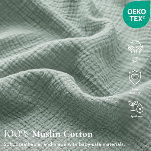 Image of Konssy Muslin Crib Sheets for Girl Boy, 2 PCS Soft and Breathable Cotton Baby Sheets for Standard Crib Mattress, 52 inchx 28 inch (Green, Cream)