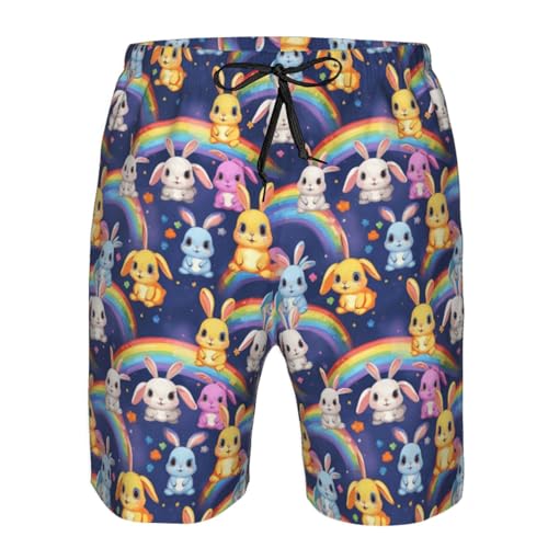 Rainbow Rabbit Print Stylish Men Beach Shorts Lightweight Cozy Swim Trunks Summer Casual Outings Holiday4