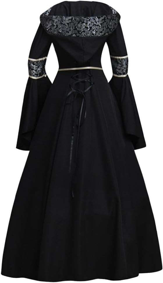 CosplayDiy Women's Medieval Gothic Witch Vampire Dress Medieval Hooded Fancy Dress Costume - Image 4
