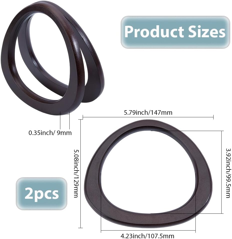 Beebeecraft 2Pcs D Shaped Bag Handle Plastic Imitation Wooden Brown Triangle Purse Handle for Replacement for Handbag Macrame Crocheted Purse Making