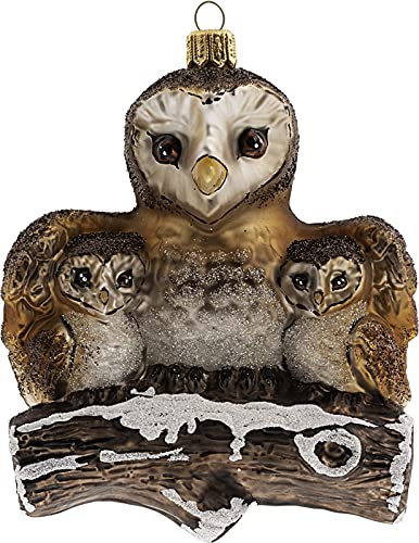 Chouette en verre motif oiseau Impuls suspension sapin de Noël marron peinte à la main